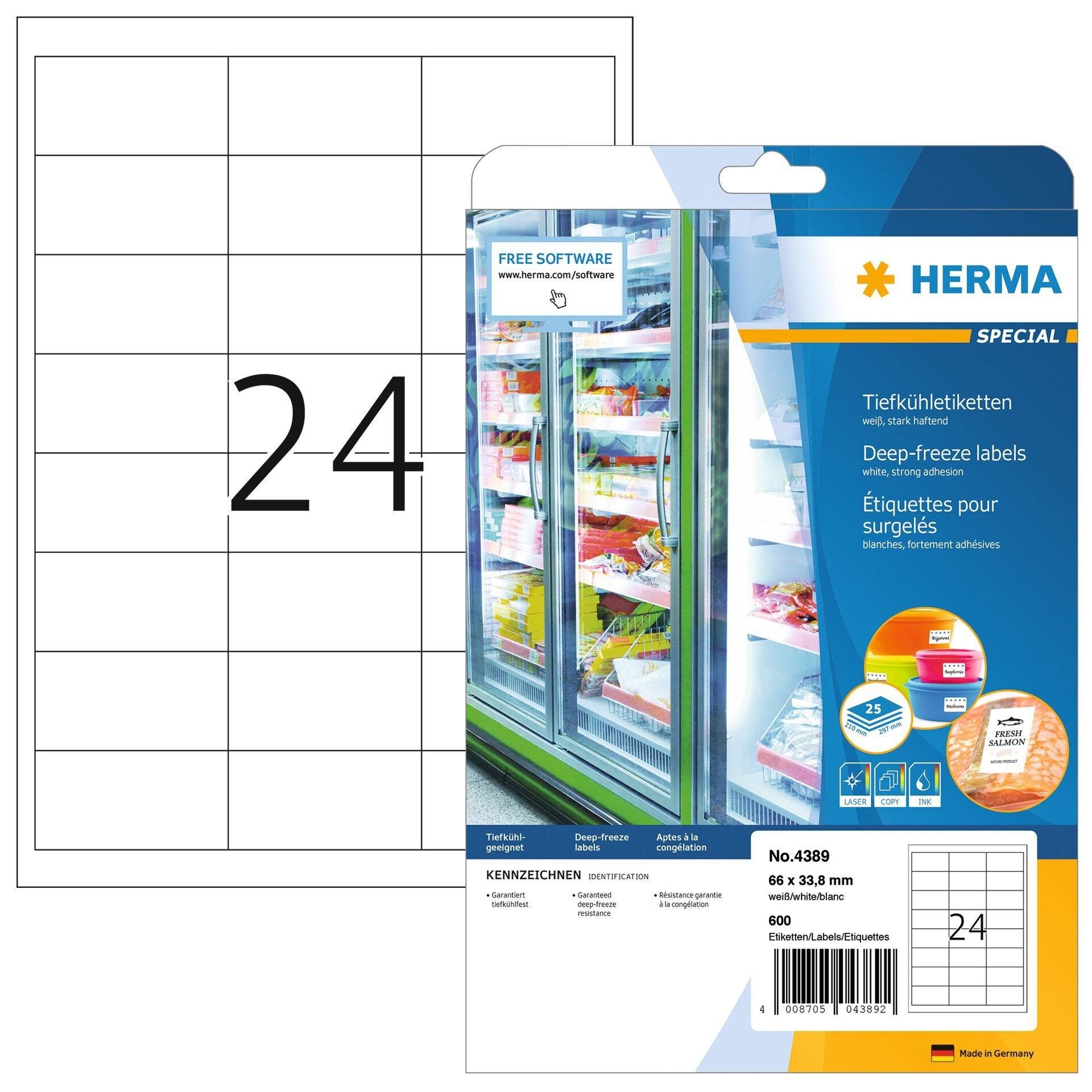 HERMA Special - Permanent self-adhesive matte deep-freeze paper labels - weiß - 66 x 33,8 mm - 600 Etikett(en) (25 Bogen-9
