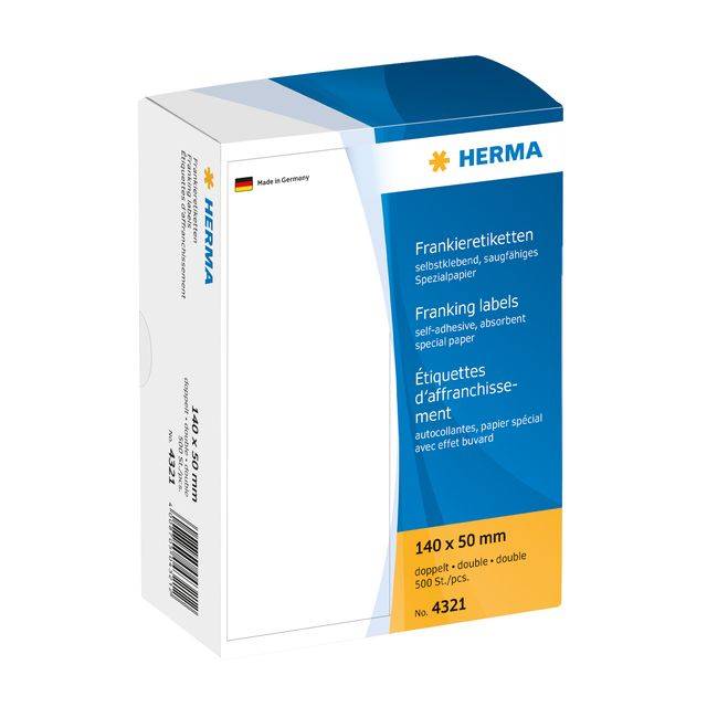 HERMA Franking labels - Selbstklebende Etiketten - weiß - 50 x 140 mm - 500 Etikett(en) (250 Bogen x 2) (4321)-5