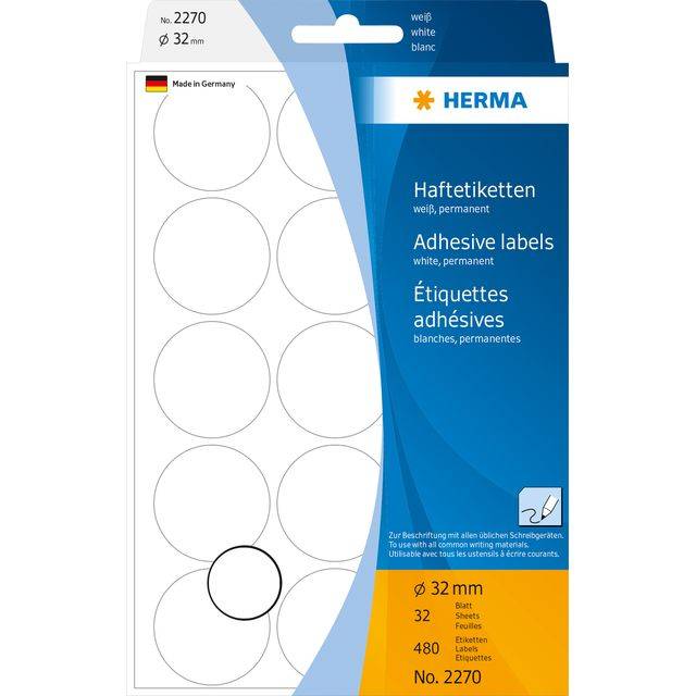 HERMA - Permanenter Klebstoff - weiß - 32 mm rund 480 Etikett(en) (32 Bogen x 15) Etiketten-9