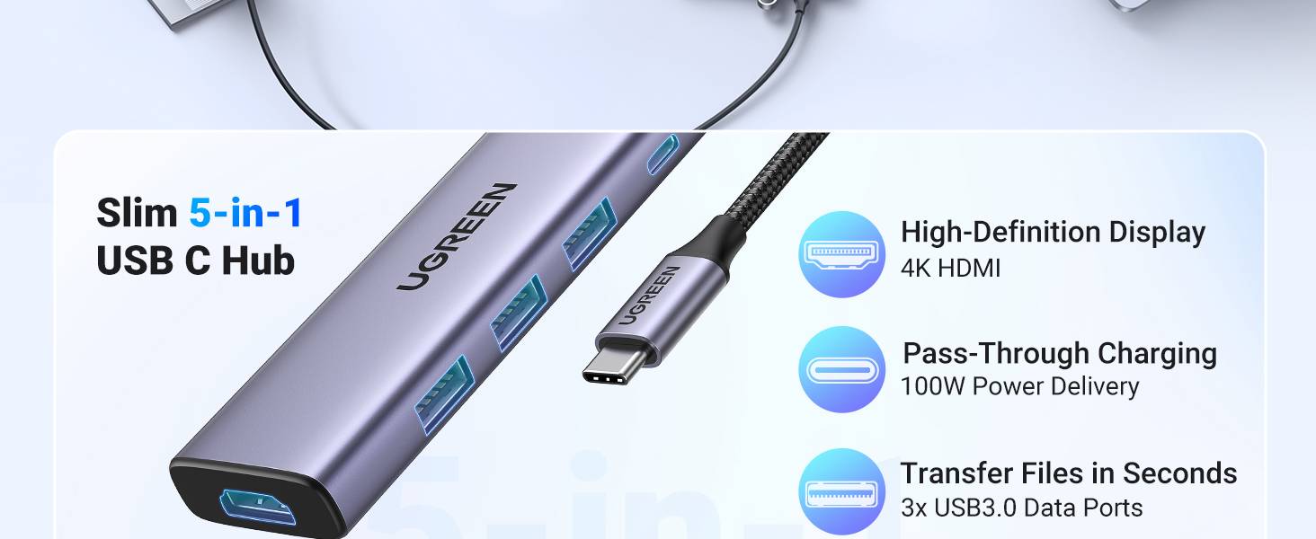 Ugreen 20956A hub di interfaccia USB tipo-C 5000 Mbit/s Argento (UGREEN USB-C 6-IN-1 CONVERTER)-2