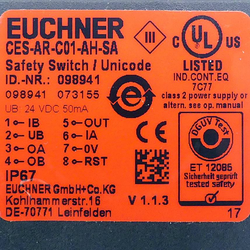 Euchner - 098941 - Euchner CES-AR-C01-AH-SA, Berührungsloser Sicherheitsschalter, P/n: 098941-1