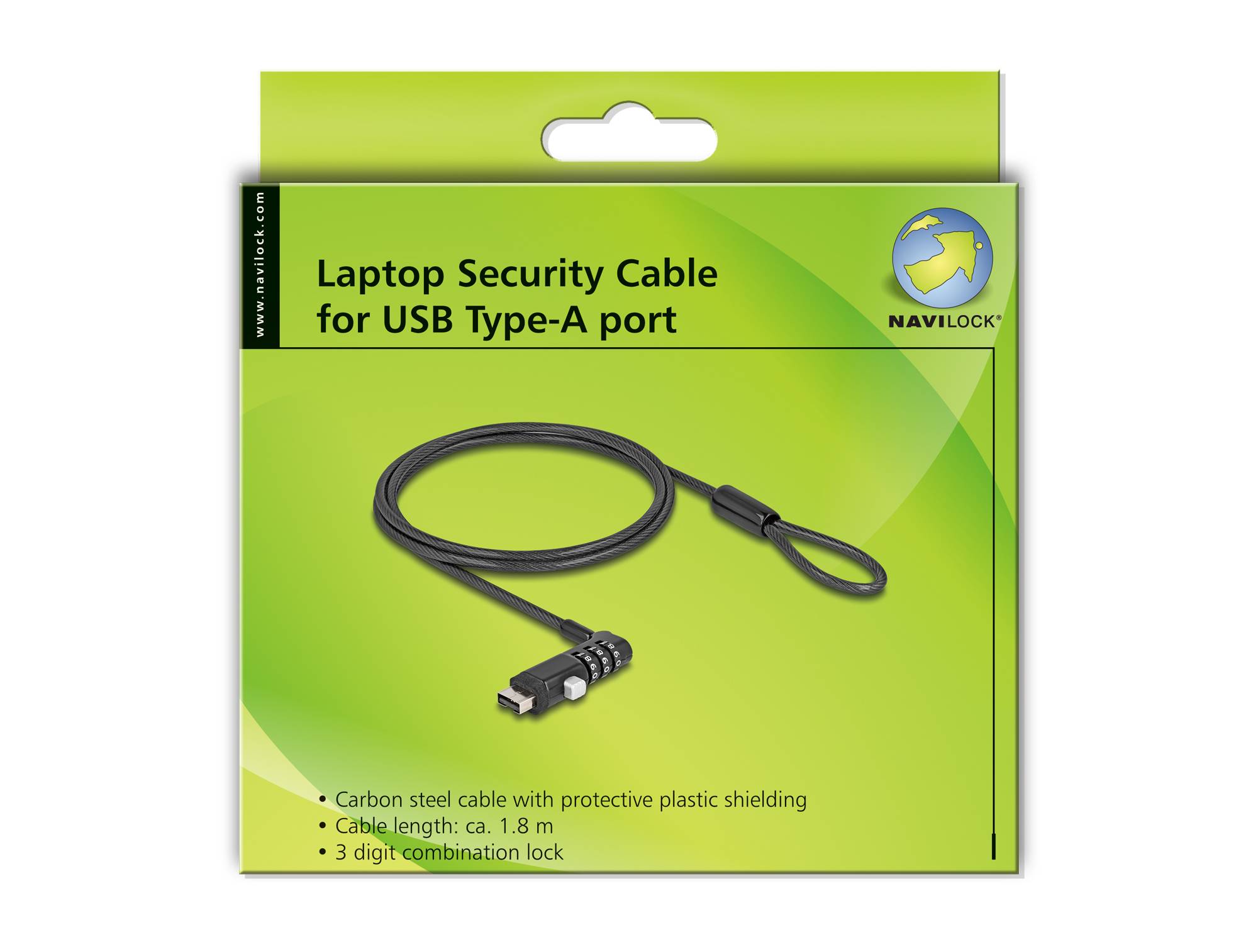 Navilock Delock Notebook Sicherungskabel für USB Typ-A Buchse mit Zahlenschloss (20916)-2