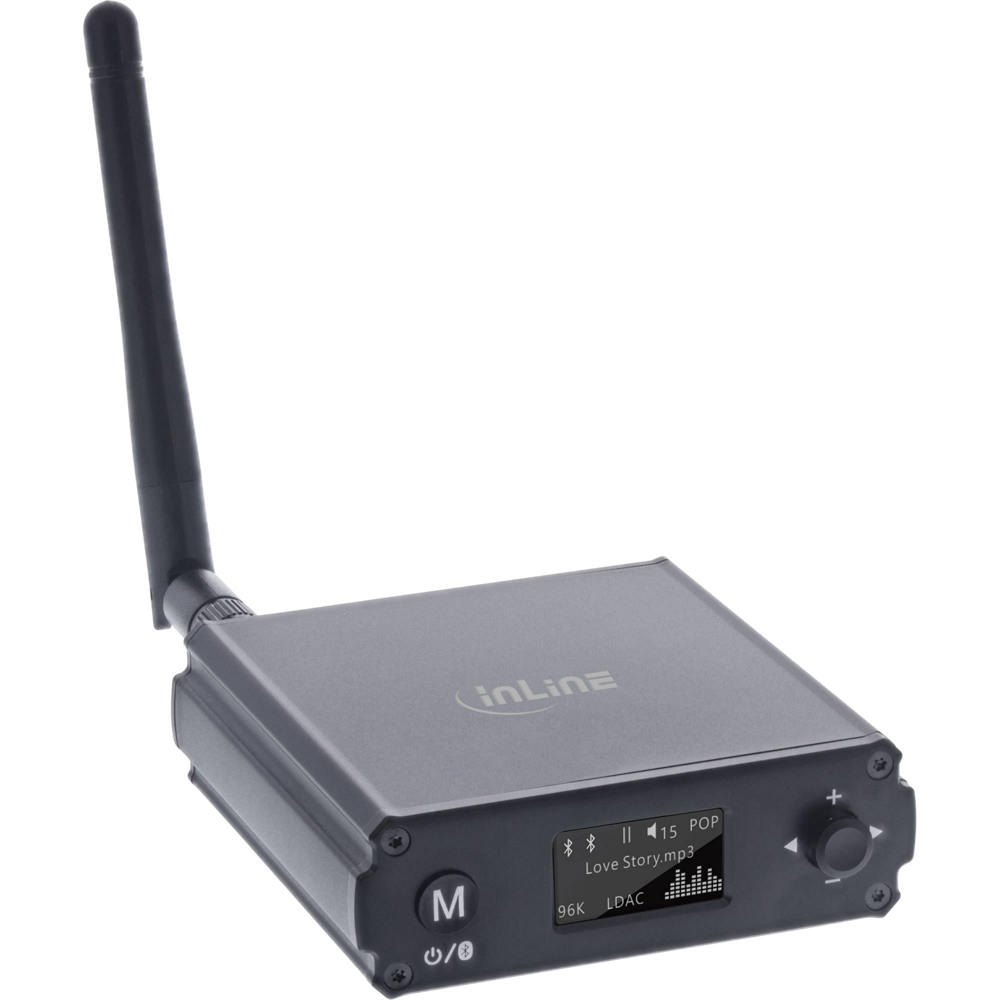 InLine Bluetooth 5.1 HiFi-Receiver & USB DAC - mit LCD - USB - AAC - LDAC - SBC - 30 m - 0,02% - Qualcomm QCC5125 - Alum-0