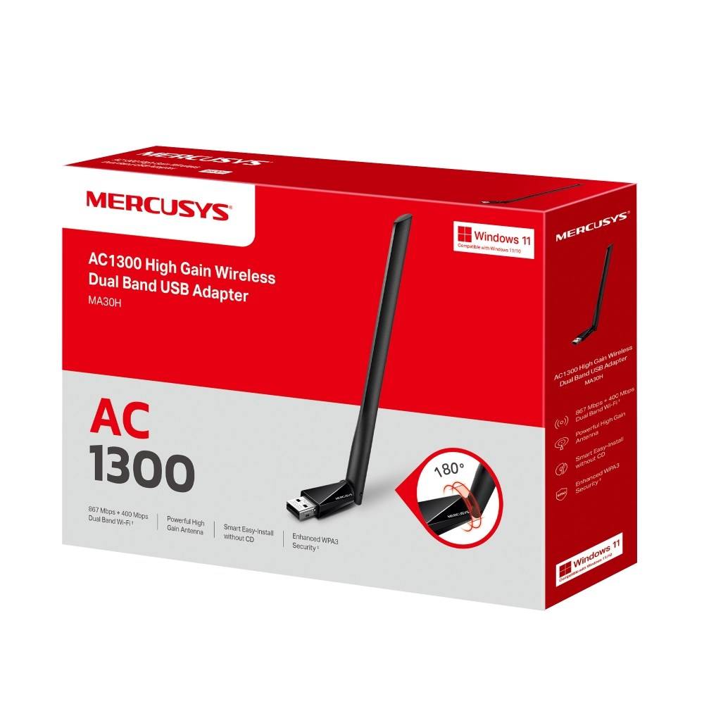 MERCUSYS MA30H SCHEDA AC1300 WIFI USB ADAPT.400MBP S AT2.4+867MBPS AT 5GHZ 1EXT ANT US-1