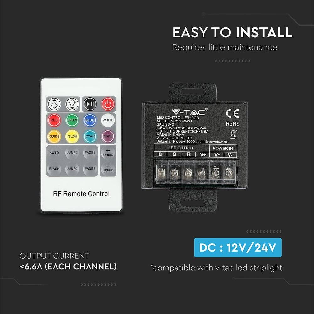 V-TAC Controller Dimmer RF 2.4GHz Strip LED RGB 12-24V 19,5A con Telecomando-3