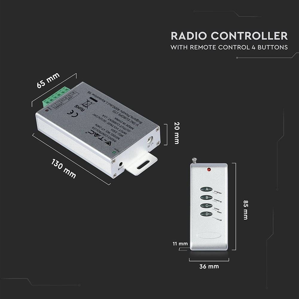 V-TAC Controller Dimmer RF 2.4GHz Strip LED RGB 12-24V 12A + Telecomando-3