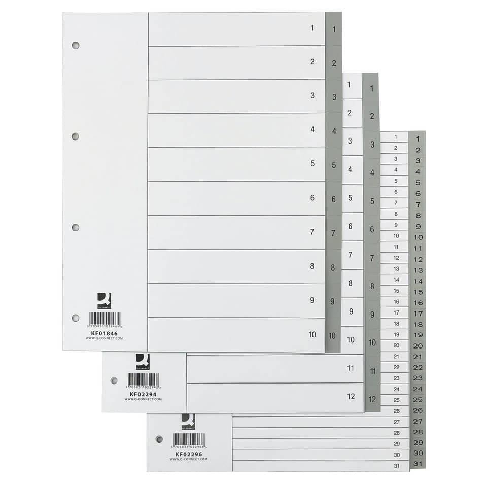 Divisore numerico Q-Connect grigio XL 24,5x29,7 cm ppl 1-31 KF02296-2