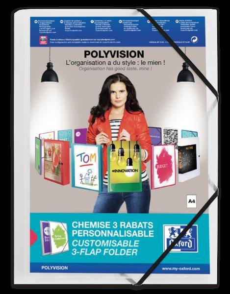 Cartella in gomma Oxford Polyvision A4+ a 3 lembi - Copertina in plastica personalizzabile - Dorso trasparente da 30 mm-0