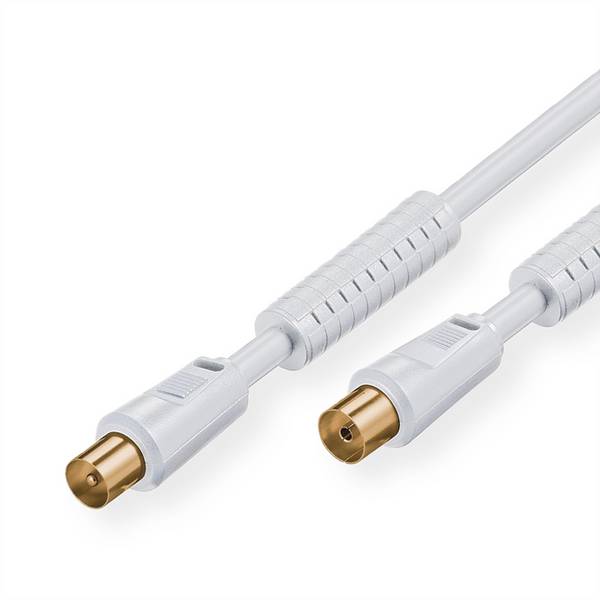 Value TV, monitor Cavo [1x Spina antenna 75 Ω - 1x Presa antenna 75 Ω] 1.50 m 85 dB contatti connettore dorati Bianco