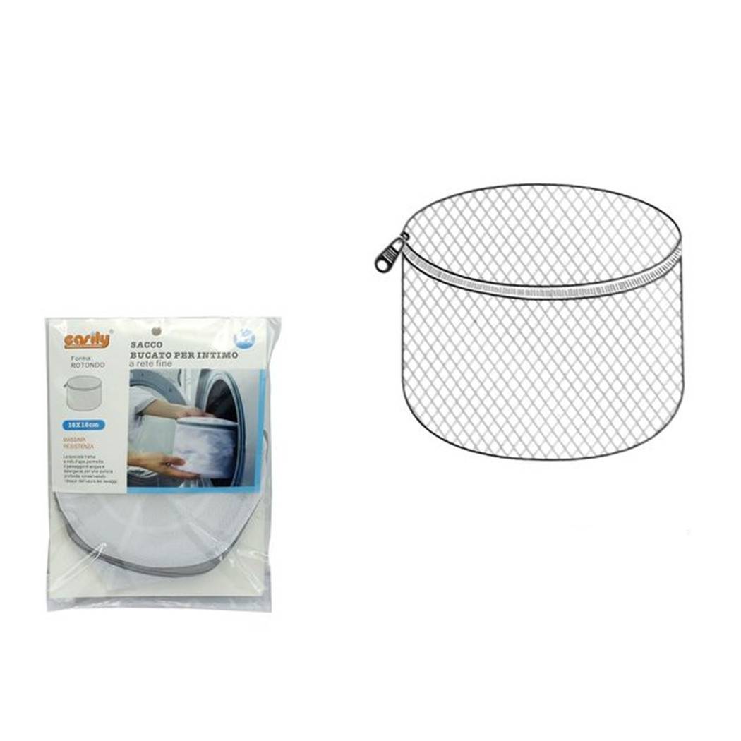 Sacco A Rete Fine Forma Rotonda Proteggi Bucato Per Intimo Con Zip 16x16cm 59994 --0