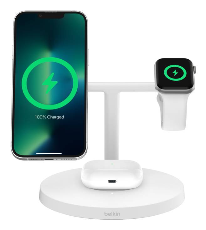 Belkin BoostCharge Pro 3-in-1 - Kabelloses Ladegerät - mit Qi2 + AC-Netzteil - 15 Watt - Fast Charge - weiß (WIZ032KQWH)-3