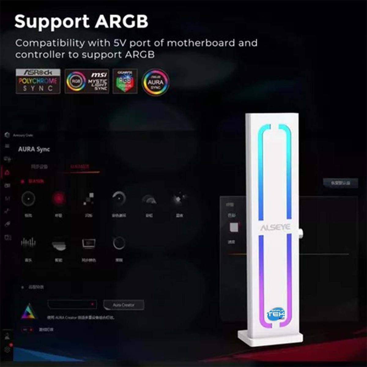 Supporto Scheda Video Gpu Bianco Argb Regolabile Rtx Gtx Xtx Toolless-4