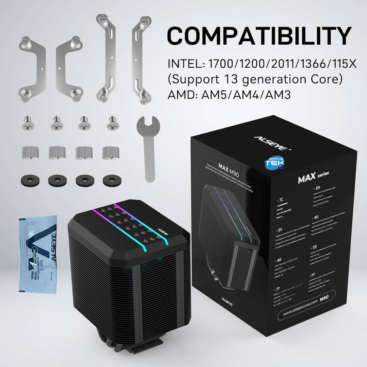 Dissipatore Processore Cpu Gaming Cooler Rgb 9cm 180w Tdp 1851 1700 1200 115x-3