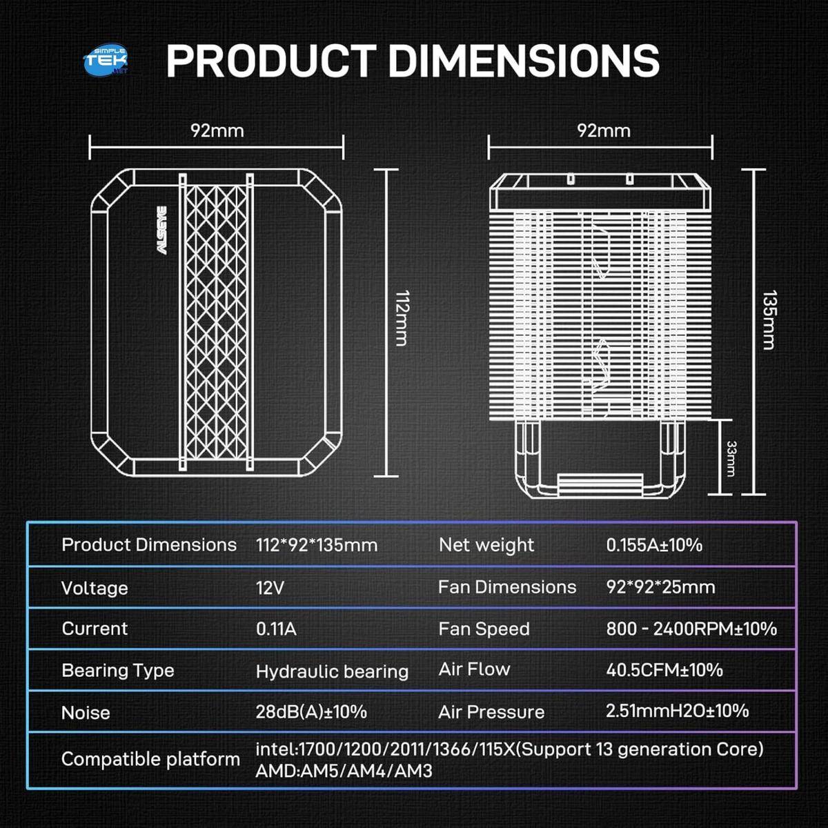 Dissipatore Processore Cpu Gaming Cooler Rgb 9cm 180w Tdp 1851 1700 1200 115x-1
