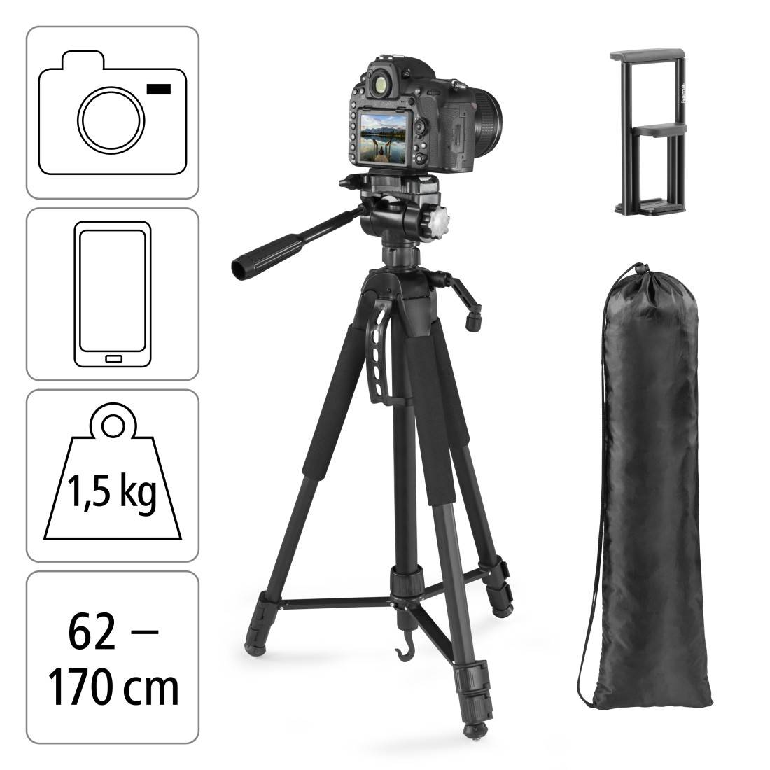 Hama Action Smart / Tab 170 3D treppiede 3 gamba/gambe Nero-1