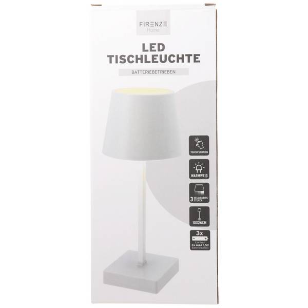 Lampada da tavolo LED bianca con funzione touch, bianco caldo, con 3 batterie AAA Micro LR03