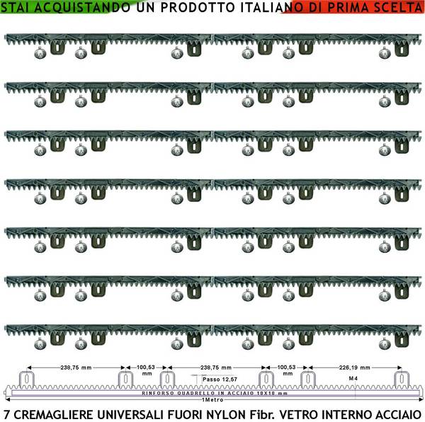 Asta Cremagliera M4 Antiusura Universale Sette Pezzi da 1 MT in Nylon Antirumore Interno Acciaio Portata Garantita 6 Q