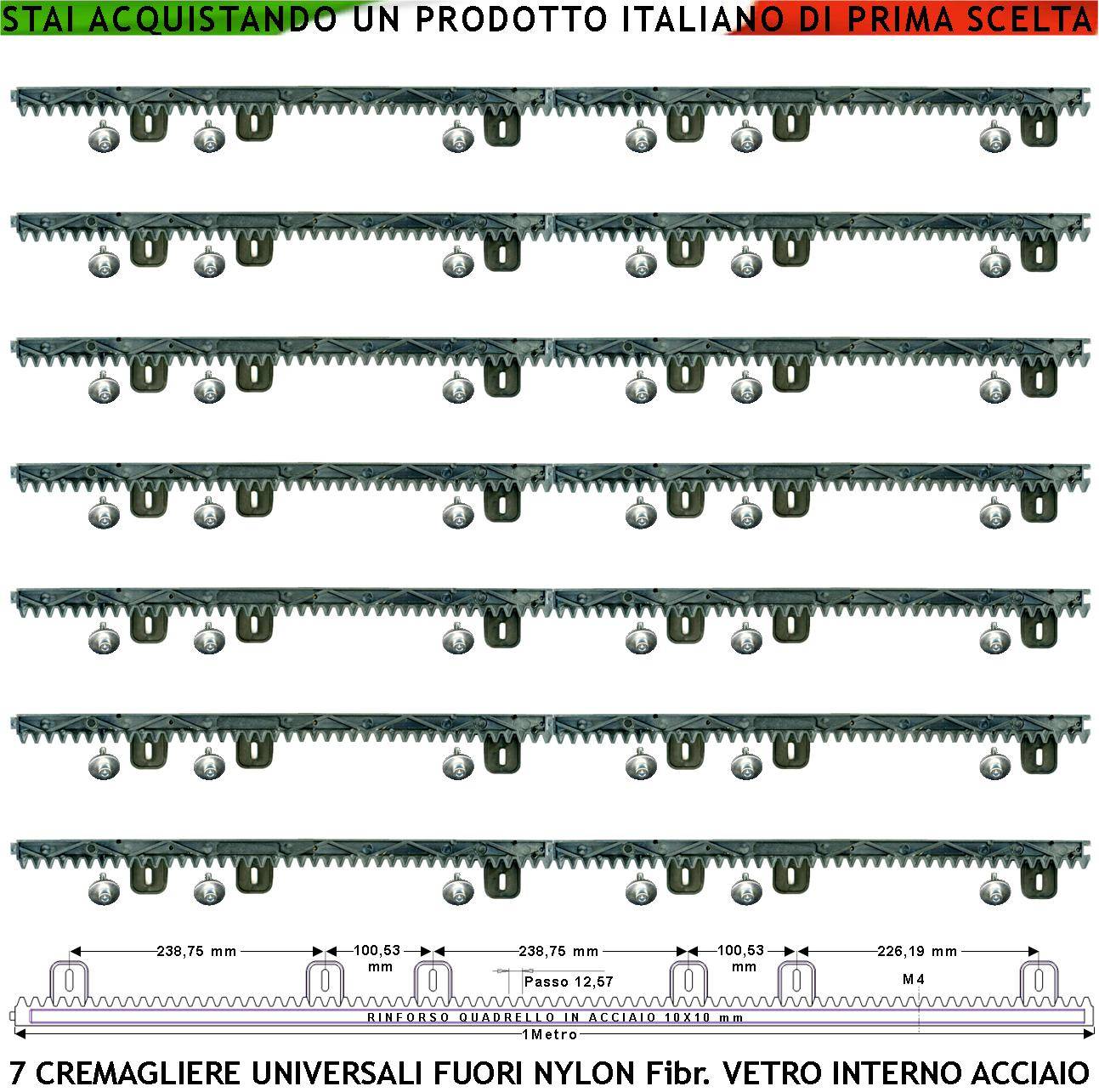 Asta Cremagliera M4 Antiusura Universale Sette Pezzi da 1 MT in Nylon Antirumore Interno Acciaio Portata Garantita 6 Q-0