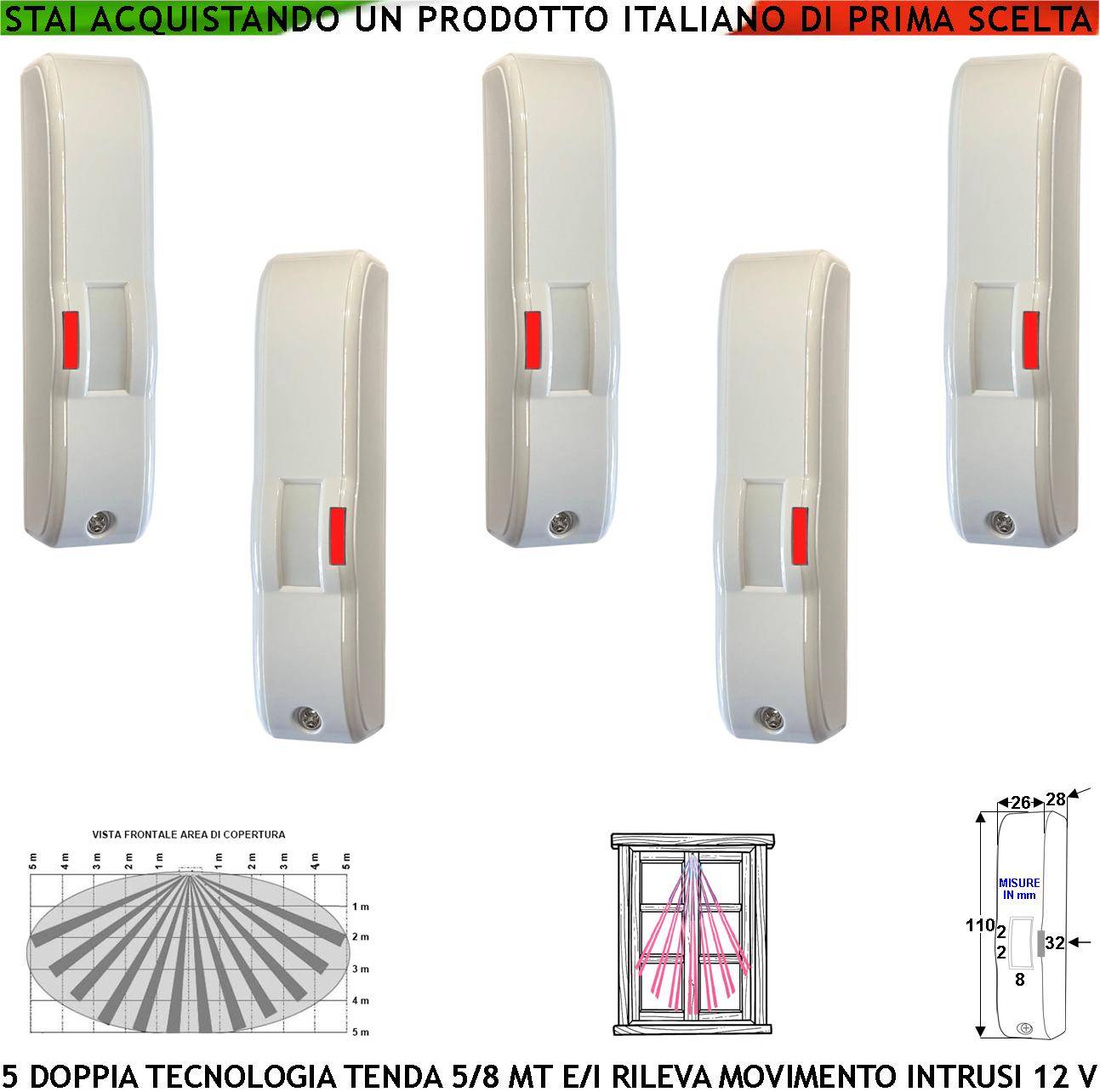 Infrarosso e Microonda Gatewatch Doppia Tecnologia Tenda 5 Pezzi Portata 5 MT Sensori Movimento Ladri Rampa Scala Cope-0