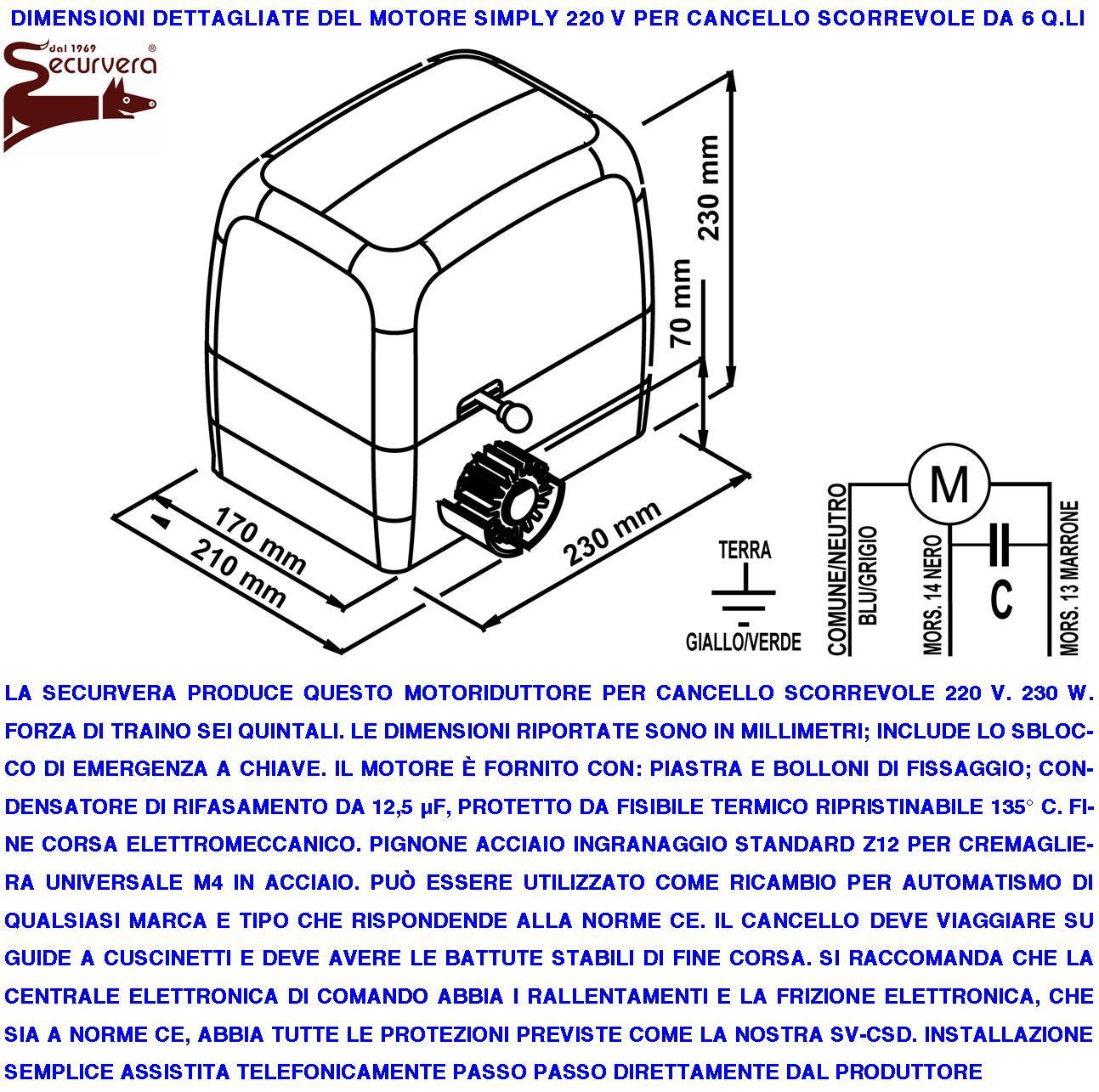 Motore 230 V Con Centrale per Cancello Scorrevole Traina 6 Q.li Radiocomando Faro Selettore 2 Coppie Fotocellule Pigno-1