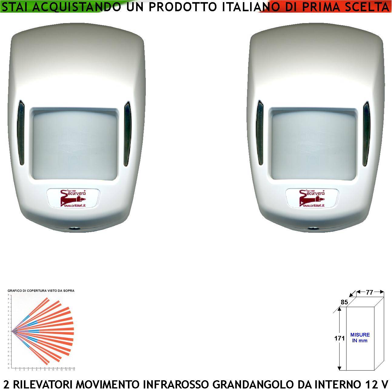 Infrarosso Passivo Grandangolo Sensore Movimento 2 Pezzi Per Allarme Portata 15 MT da Interno Rileva Intruso Entro 90-0