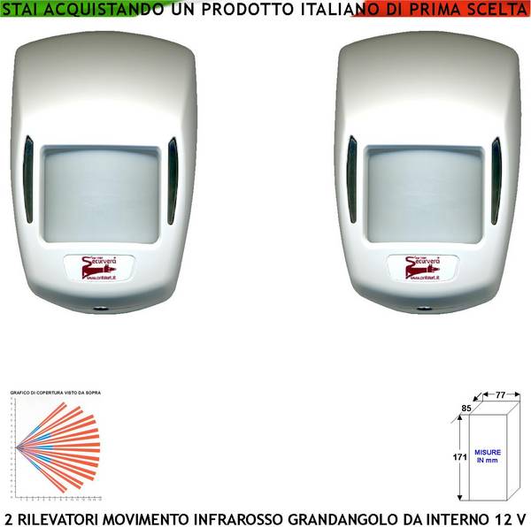 Infrarosso Passivo Grandangolo Sensore Movimento 2 Pezzi Per Allarme Portata 15 MT da Interno Rileva Intruso Entro 90