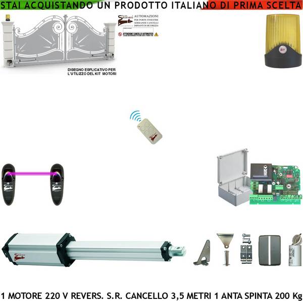 Automatismo Elettrico Kit Base Ricambio Per Cancello Con Anta da 3,5 Metri Motore Elettromeccanico 230 V Stelo Retratt