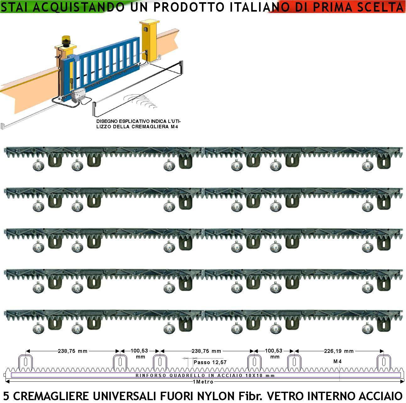 Kit Cremagliera M4 Antiusura Universale 5 Pezzi da 1 Metro in Nylon Antirumore Interno Acciaio Portata Garantita 6 Q.l-0