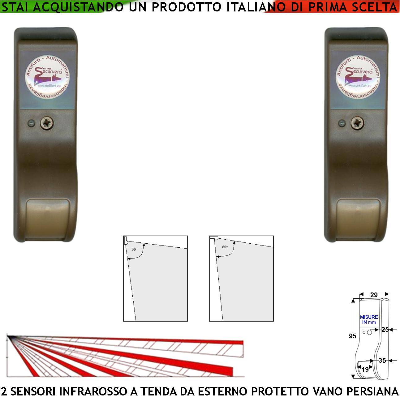 Infrarosso 2 Pezzi Rilevatori Movimento Dual Pir a Tenda Esterno Marroni Per Vano Persiana Rilevano Estraneo Inviano A-0