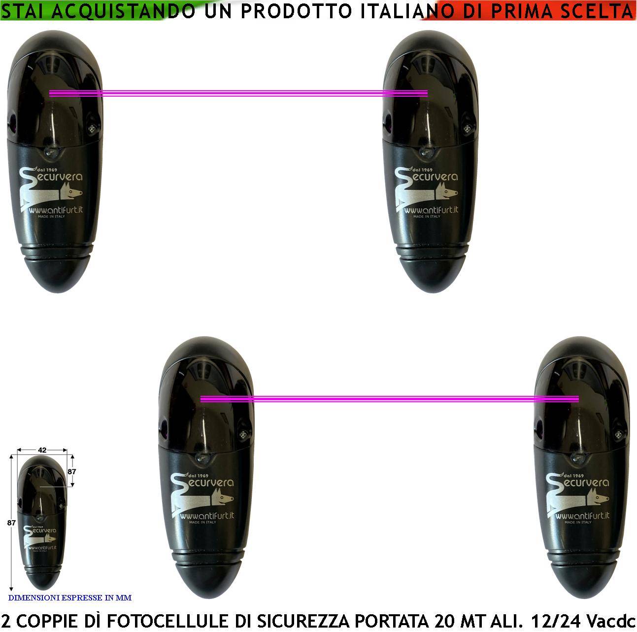 Fotocellule 2 Coppie Controllo e Sicurezza Automazione Cancello Portata 20 Metri TX e RX Lineari Montaggio a Parete Op-0