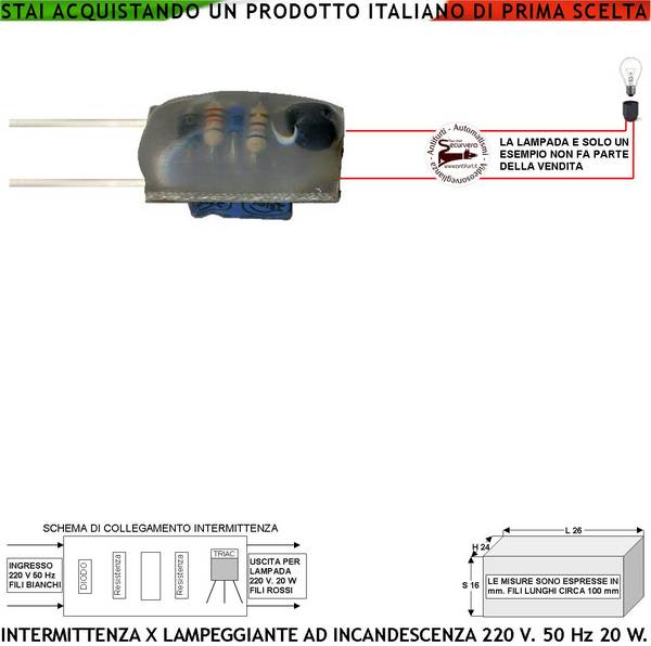 Lampeggiatore 220 V 20 W Rotto Intermittenza Ricambio Universale 50 Hz 70 Cicli o Lampeggi al Minuto per Faro Lampeggi