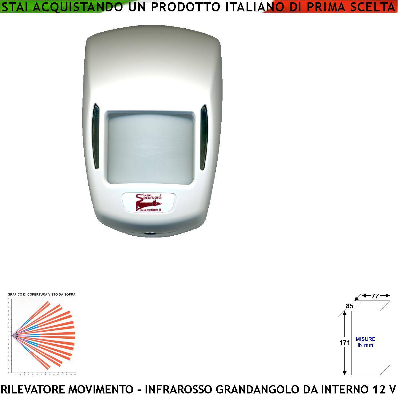 Sensore Infrarosso Grandangolo Rileva il Movimento di Intrusi e da Allarme Portata 15 MT a 90 Gradi da Interno Aliment-0