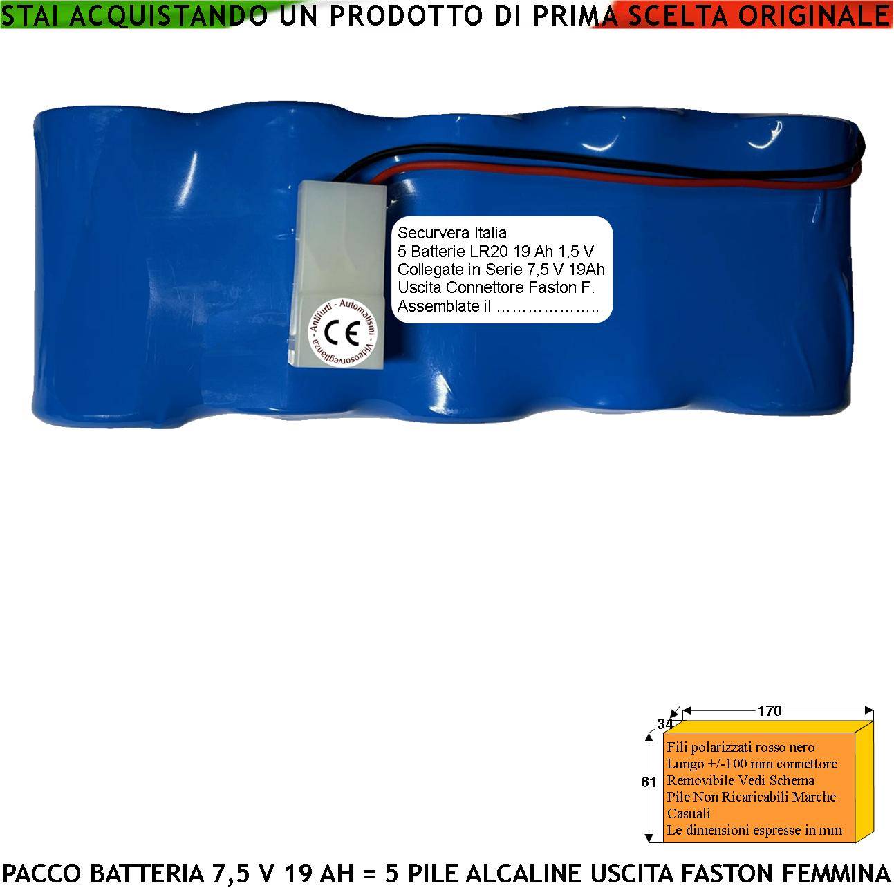 Pacco 5 Pile Alcaline LR20 Batteria Non Ricaricabile 7,5 V 19 Ah Colore Occasionale Ricambio Antifurto Qualsiasi Marca-0