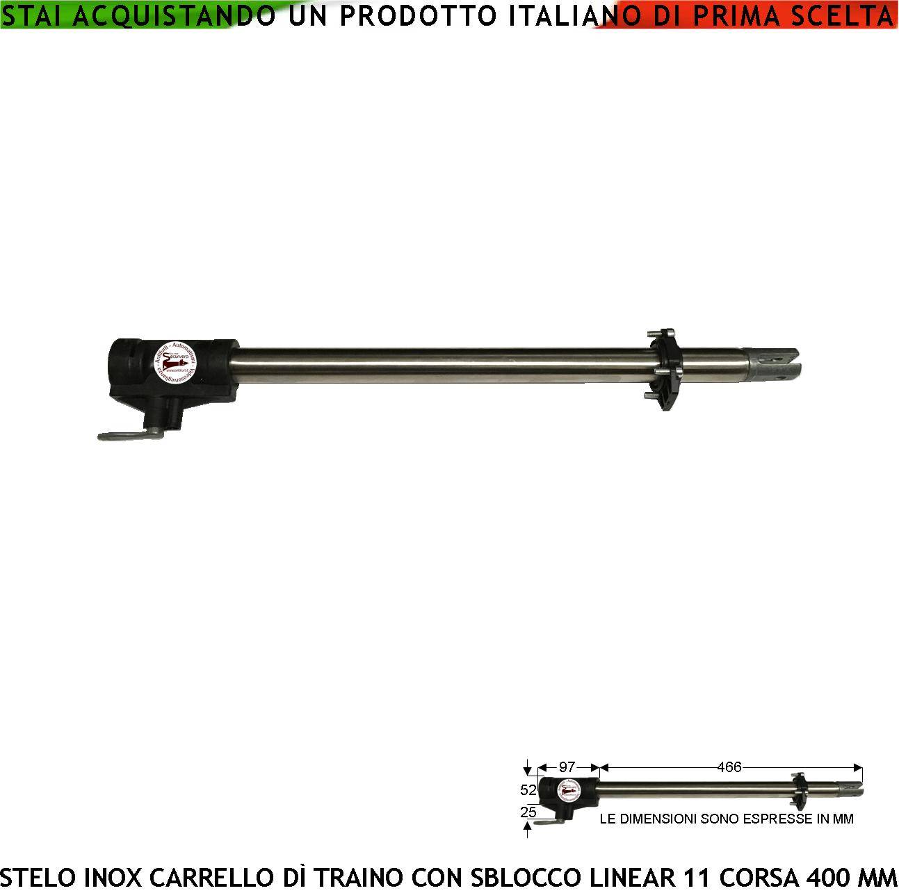 Braccio di Ricambio in Acciaio 942 Stelo Retrattile Corsa 400 mm Con di Carrello di Traino Sblocco Emergenza a Chiave-0