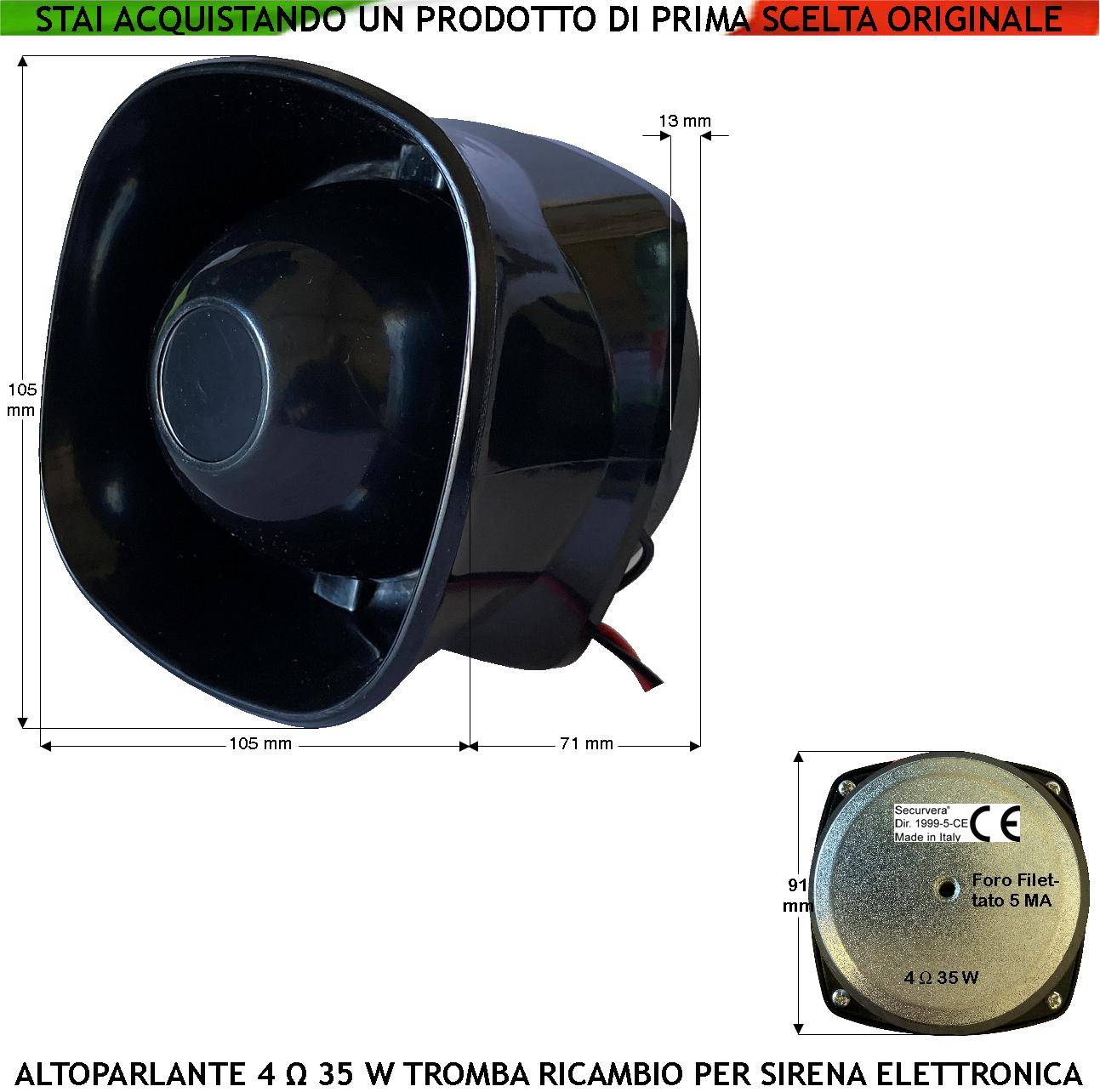 Diffusore Sonoro Tromba Esponenziale Magnetodinamica Impedenza 4 Ω Potenza 40 W 107 dB Suoni Frequenza da 750 ± 5,1 KH-0
