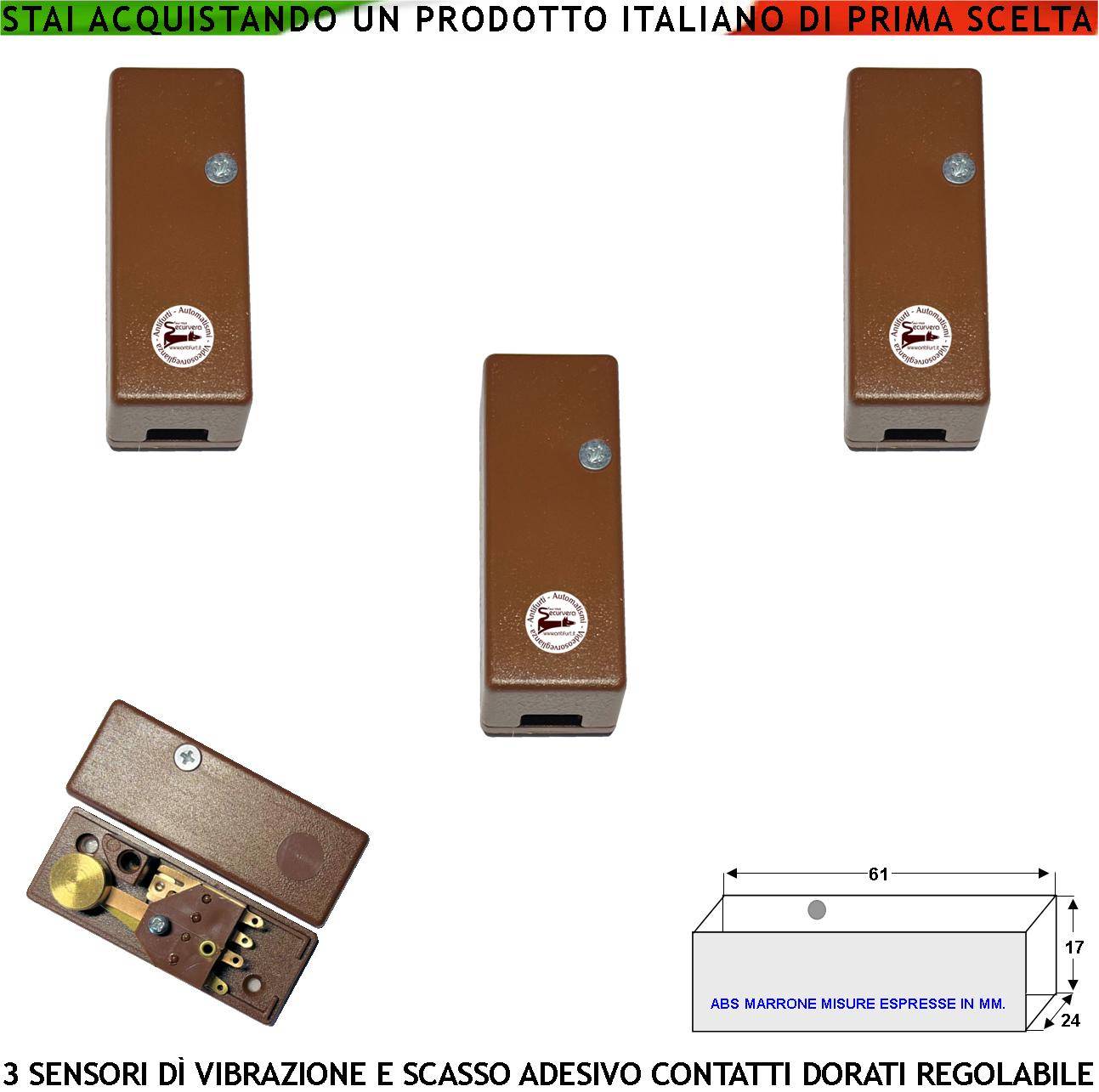 Sensore di Scasso Rileva le Vibrazioni Continue 3 Pezzi Via Filo Per Antifurto Di Inferriate Porte Infissi Vetrate Mar-0