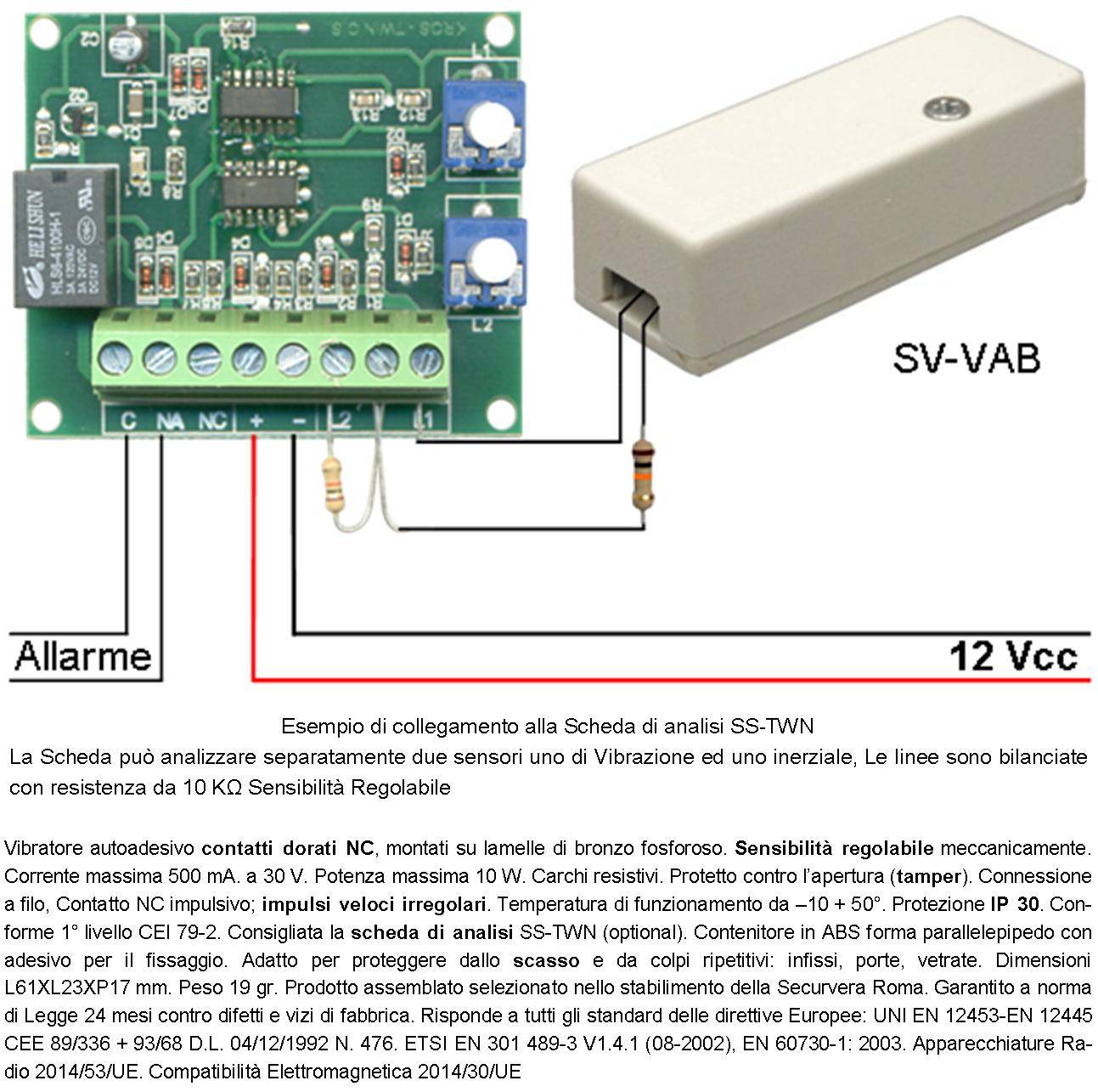 Sensore di Scasso Rileva le Vibrazioni Continue 3 Pezzi Via Filo Per Antifurto Di Inferriate Porte Infissi Vetrate Mar-1