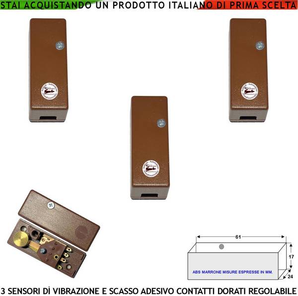 Rilevatore di Scasso Sensore di Vibrazioni Continue Tre Pezzi Per Antifurto Via Filo Di Inferriate Porte Infissi Marte