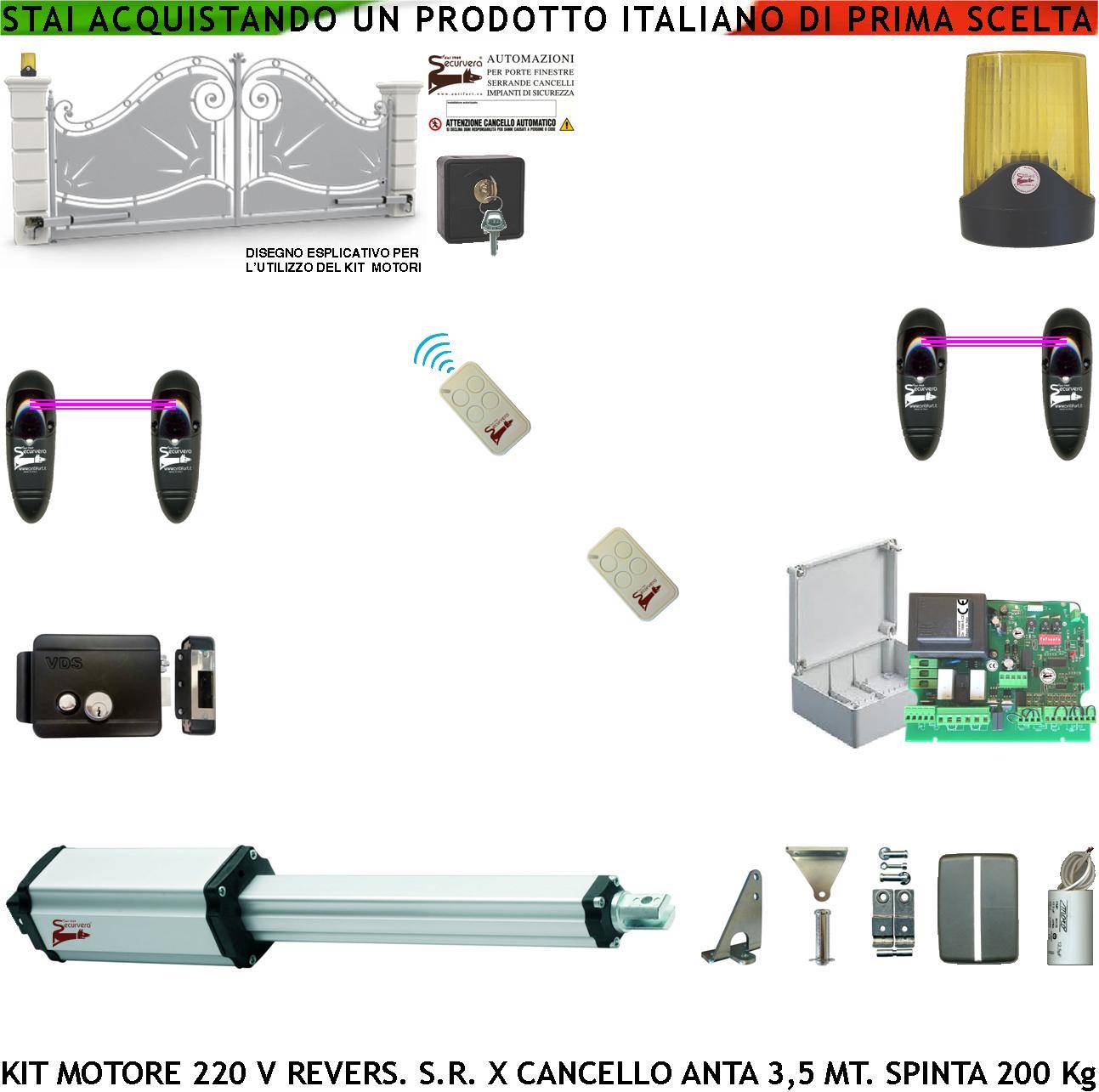 Apricancello 3,5 Metri Automatismo Motore Elettromeccanico 230 V Stelo Retrattile Reversibile Corsa 600 mm Spinta 250-0