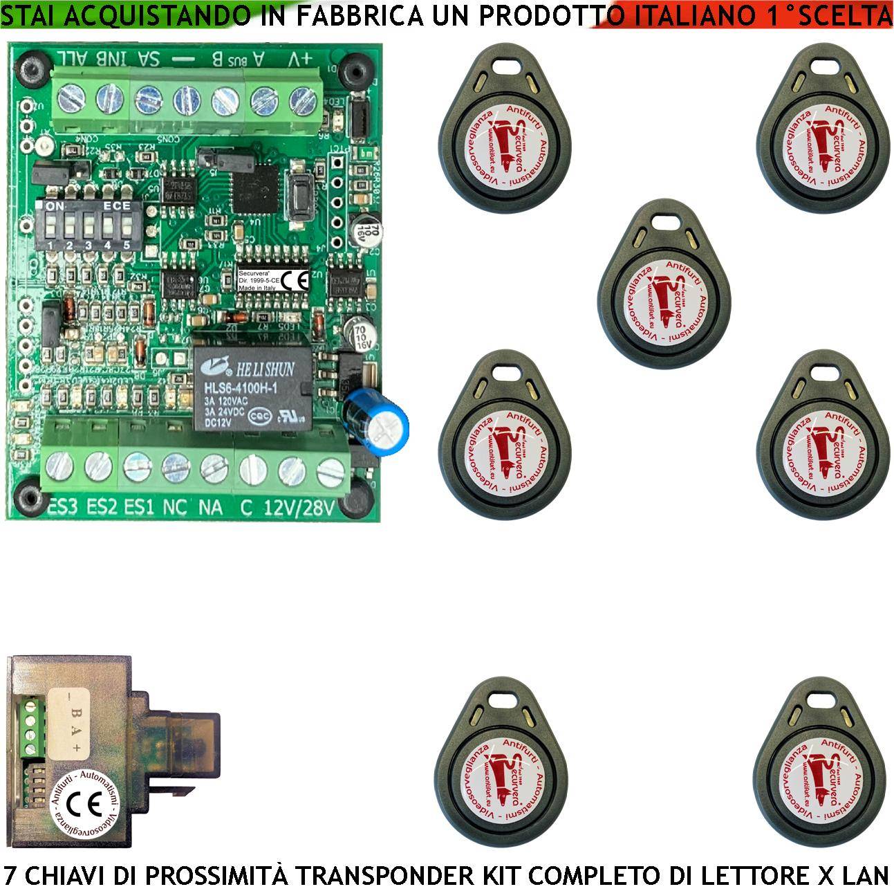 Trasponder Chiave di Prossimità 7 Chiavi TAG Lettore Modulo LAN Universale 501 RJ45 Alimentazione 12/24 Vac Relè Conta-0