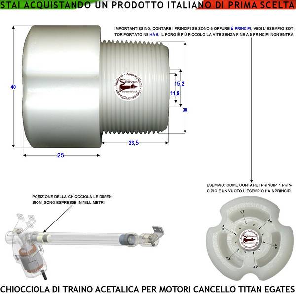 Chiocciola Acetalica Boccola 6 Principi Trainata dalla Vite Senza Fine fa Scorrere Avanti Dietro lo Stelo Apricancello