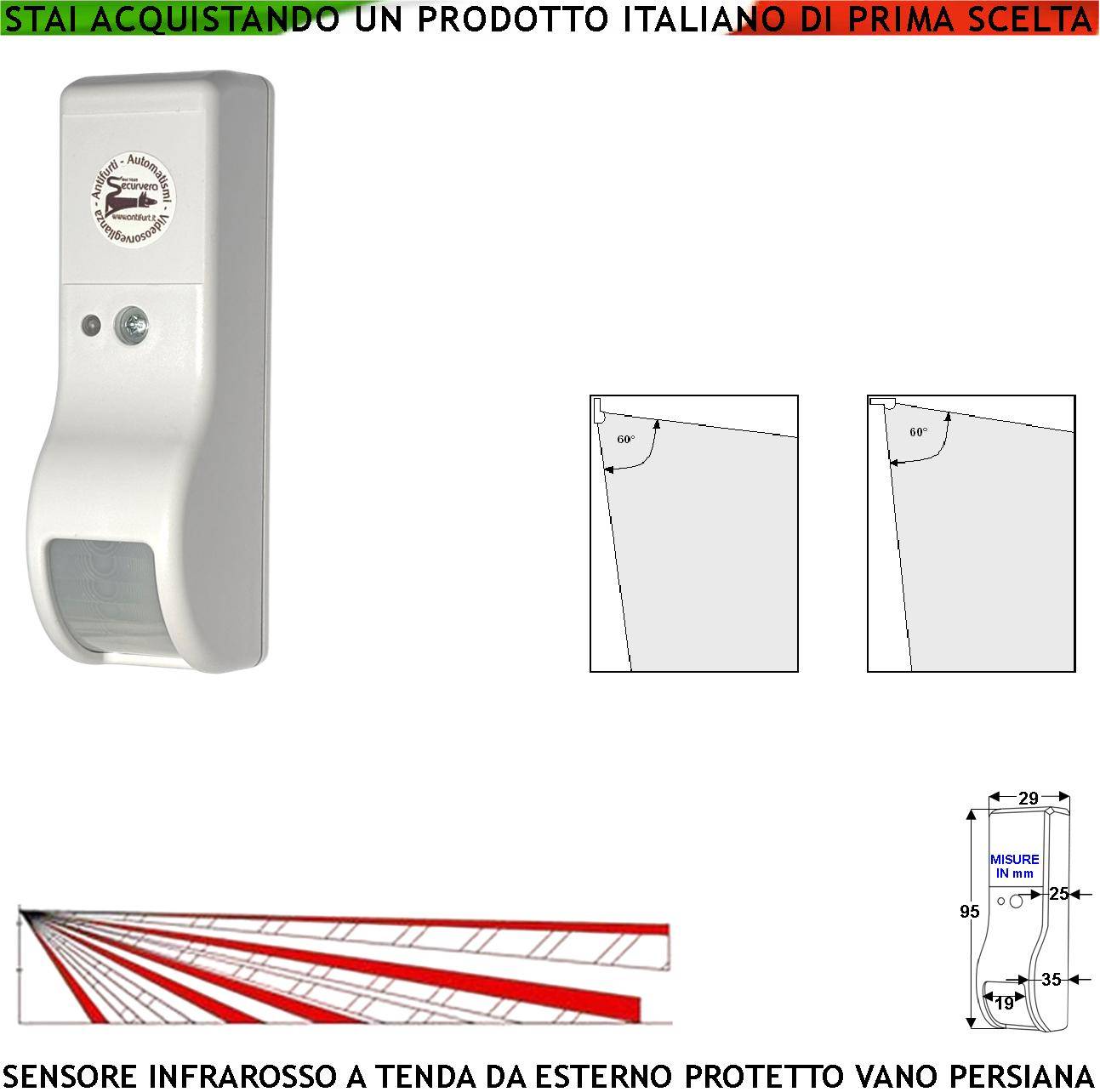 Sensore Intruso Rileva Movimento Dual Pir Infrarosso a Tenda da Esterno Per Porticato Vano Persiana Invia Allarme Port-0