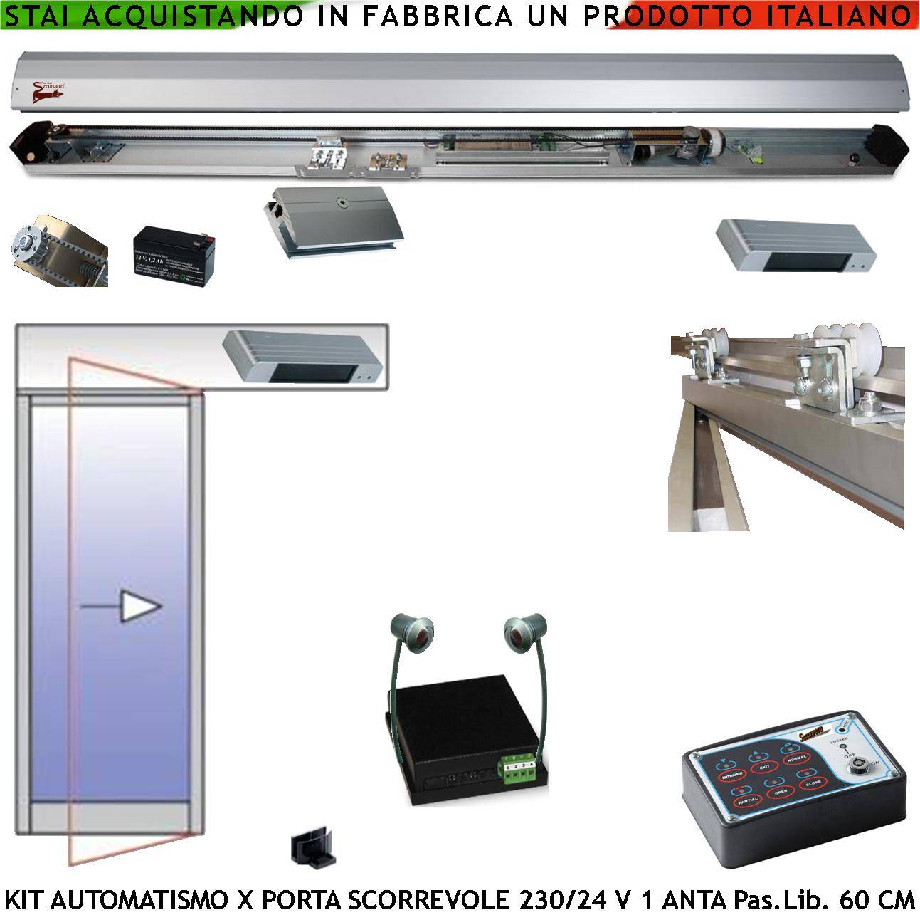 Kit Automatismo Per Porta Scorrevole Esistente 700 mm Passaggio 600 mm Elettronica Encoder Automatico Pinza Trasmissio-0