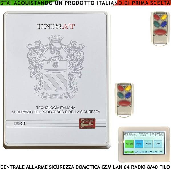 Centrale Unisat Impianto Allarme Via Filo 8 Zone Optional Fino a 40 Collegamenti e Funzioni Programmabili 8 Aree 50 Ut