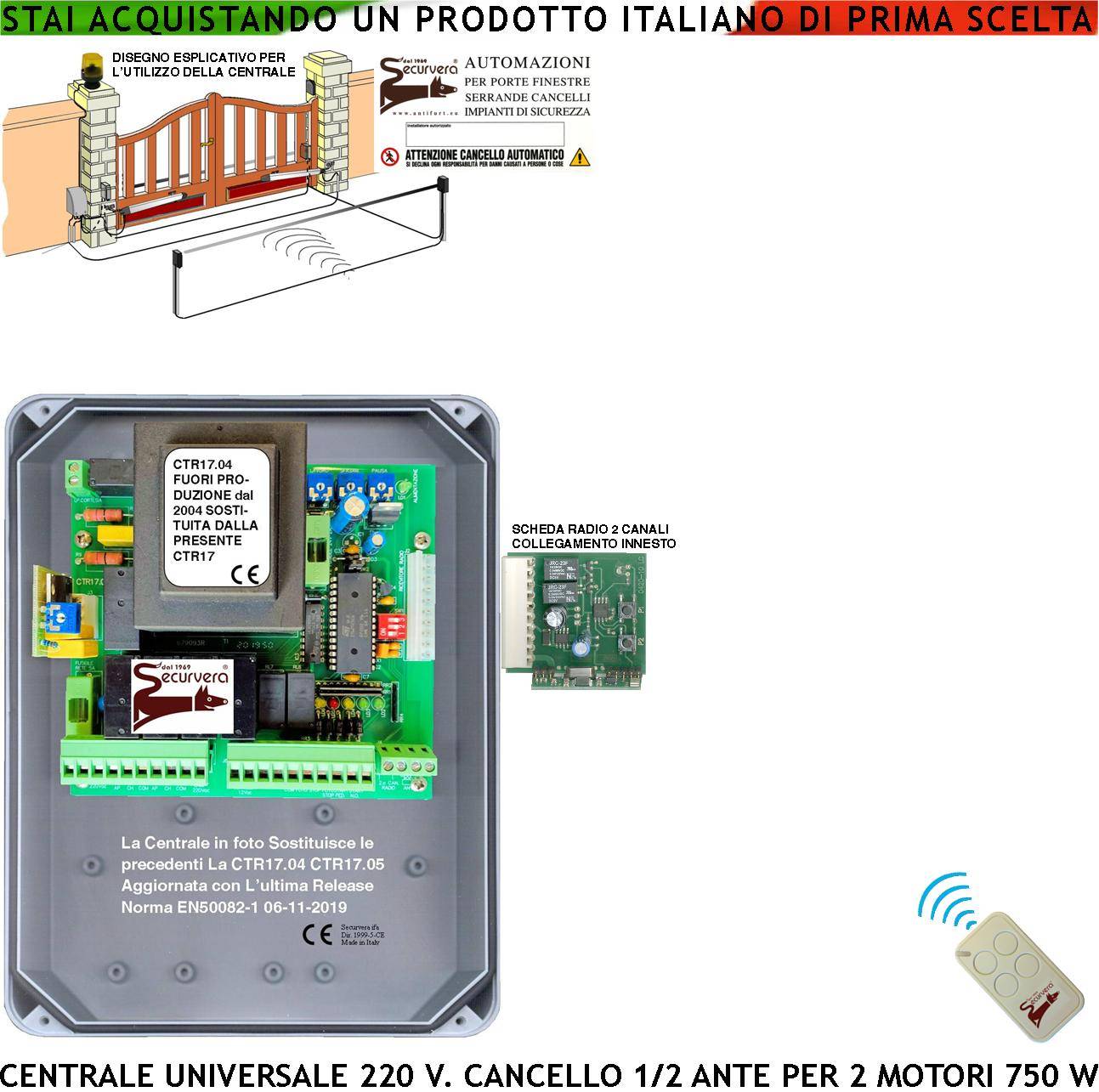 CENTRALE CANCELLO BATTENTE 220 V PM8000 CTR17 ULTIMA RELEASE SFASAMENTO E TEMPI REGOLABILI UN RADIOCOMANDO ABS IP55-0