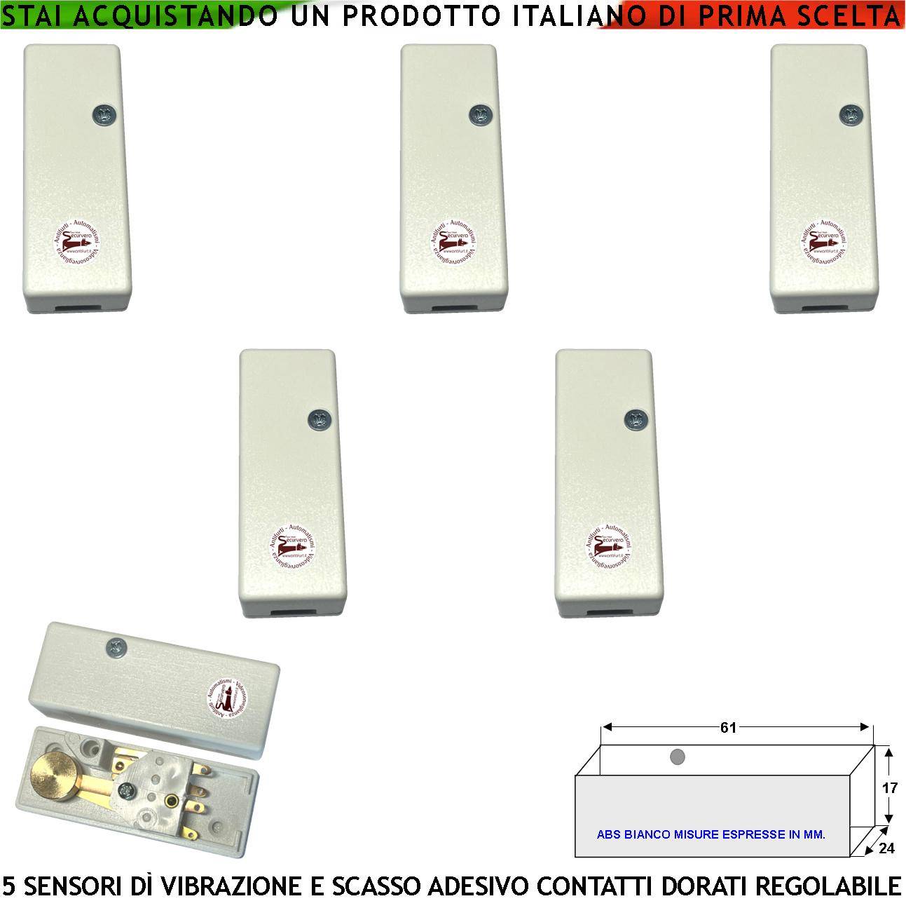 Sensori Adesivo Rilevano lo Scasso le Vibrazioni Continue 5 Pezzi Via Filo Antifurto Inferriate Porte Regolazione Mart-0