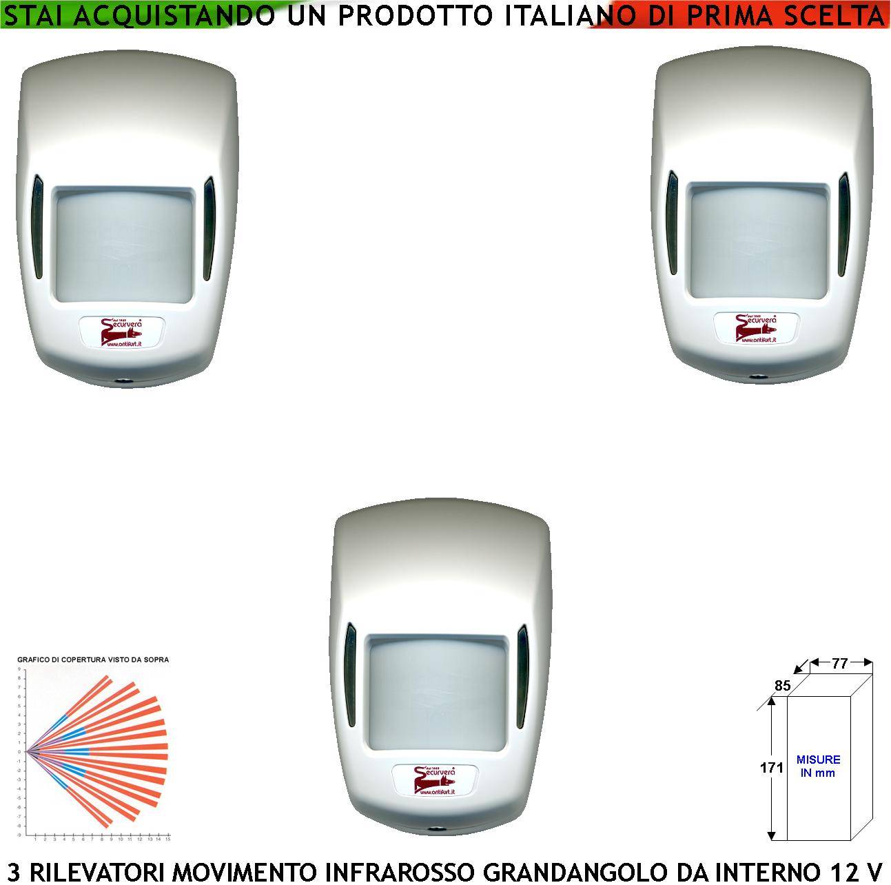 Rilevatore di Movimento Infrarosso Passivo Grandangolo Portata 15 MT 3 Pezzi da Interno Entro 90 Gradi Rileva Intruso-0