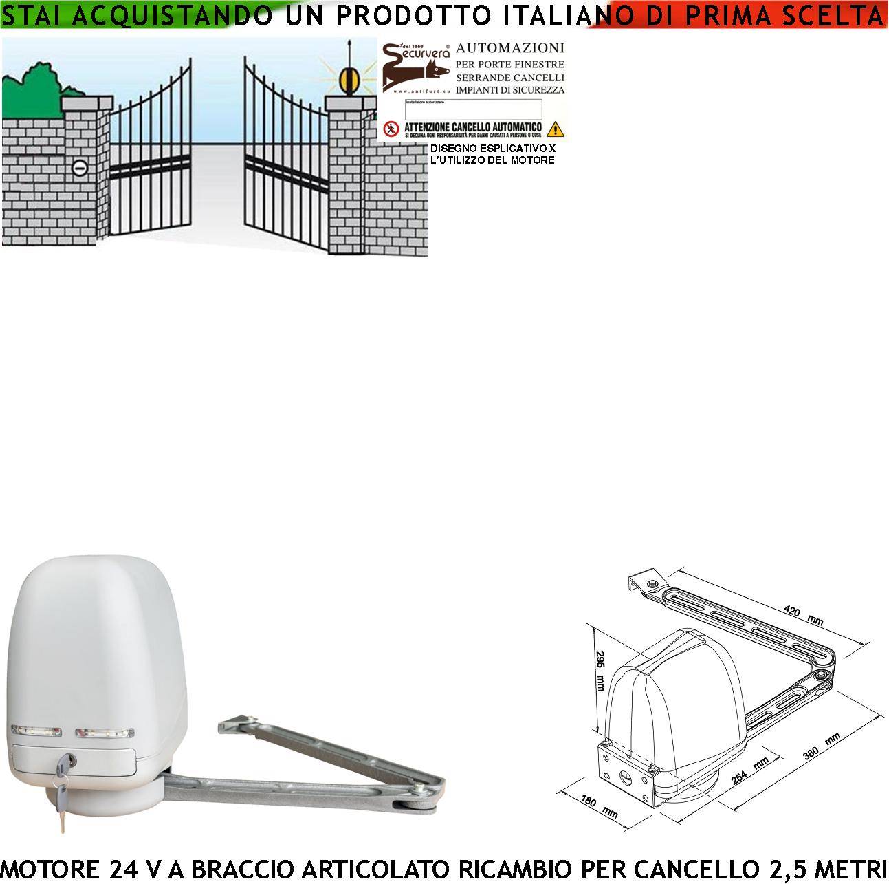 Motore Sinistro Titan 230 V 50 Hz Ricambio Cancello 2 MT Corsa Stelo di 300 mm Sblocco Emergenza a Chiave Dotato di st-0