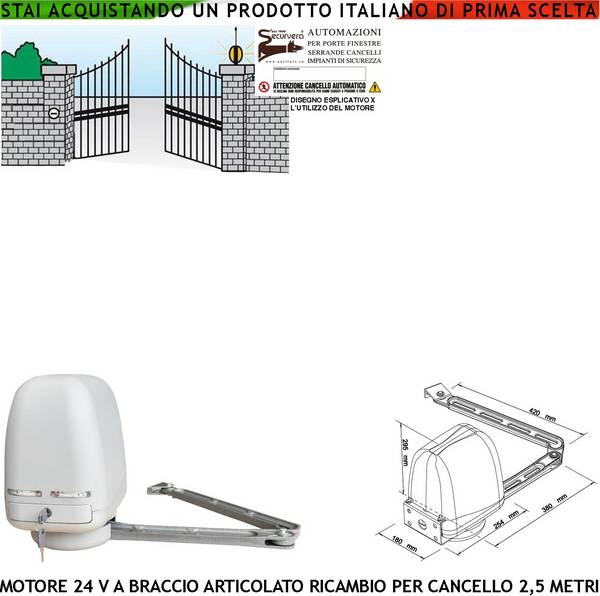 Motore Sinistro Titan 230 V 50 Hz Ricambio Cancello 2 MT Corsa Stelo di 300 mm Sblocco Emergenza a Chiave Dotato di st