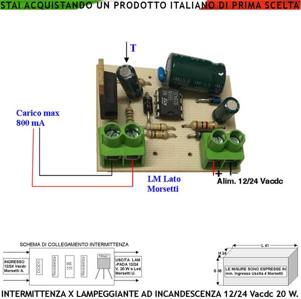 Elettronica Intermittente 12/24 Vacdc Ricambio Universale Lampeggiatore Cancello Cicli al Minuto Variabili da Condensa